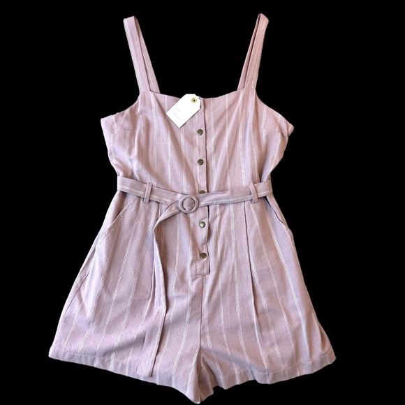 NWT Coco + Jaimeson Sleeveless Dusty Rose Pinstripe Snap Front Romper Large - Picture 5 of 9